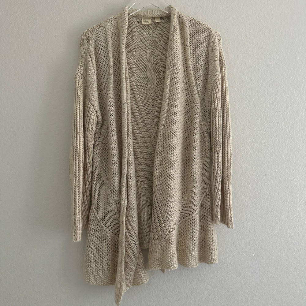 Eileen Fisher Cardigan‎ Sweater M Beige Open Front Mohair Linen Fisher Project